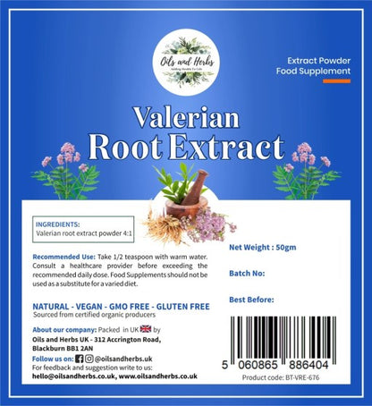 Organic Valerian Root Extract Powder - 4:1- 100% Pure and Natural