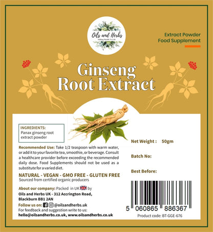Organic Ginseng Extract Powder – 20% Ginsenosides