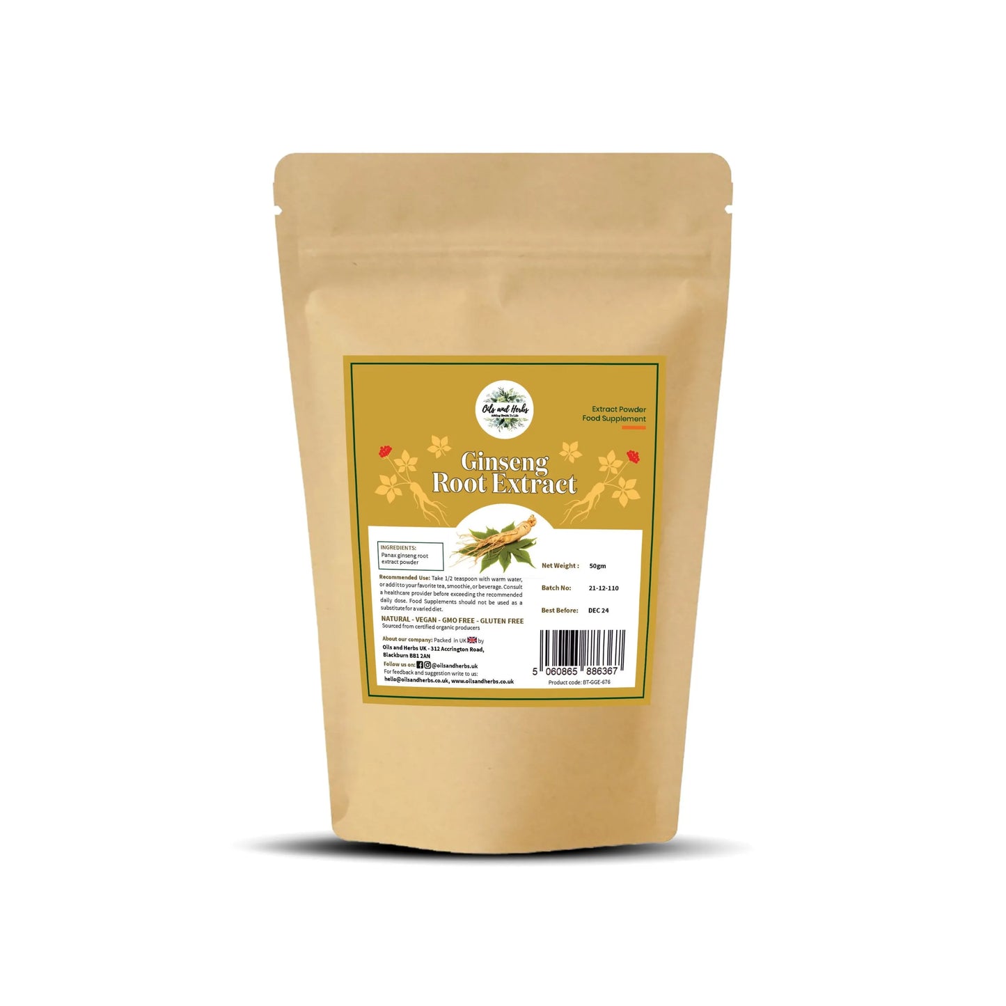 Organic Ginseng Extract Powder – 20% Ginsenosides