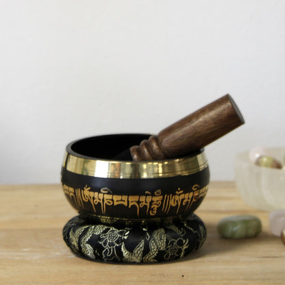 Lotus Flower Singing Bowl Set - Black