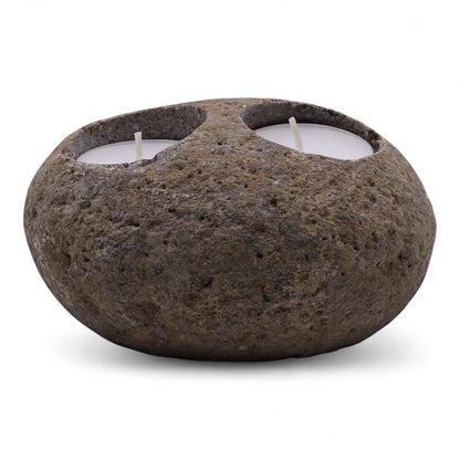 Natural Riverstone Candle Holder - Double Nightlight