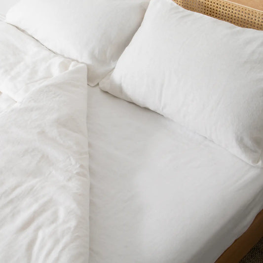 White Super King 100% Linen Fitted Sheet (180x200cm)